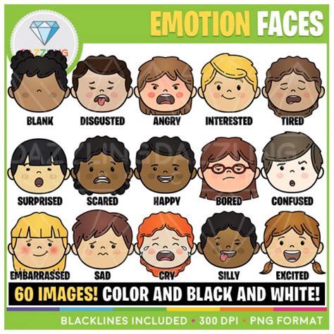 Feelings Faces Black And White Clipart