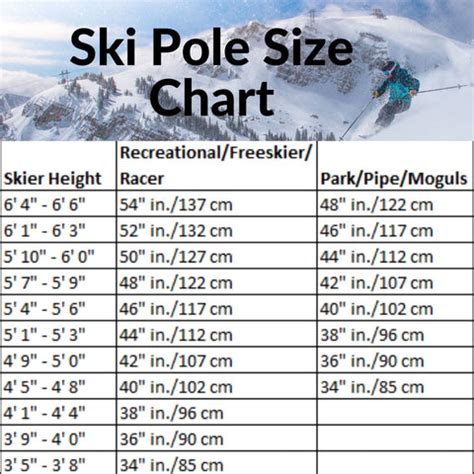 Skate Ski Pole Size Chart