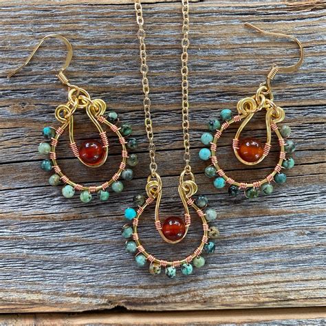 JEWELRY SET Turquoise and Carnelian Necklace turquoise and | Etsy