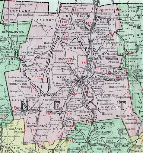 Hartford County, Connecticut, 1911, Map, Rand McNally, Bristol, New ...