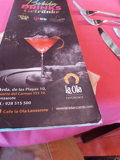 Menu at Cafe La Ola, Puerto del Carmen, Av. de las Playas