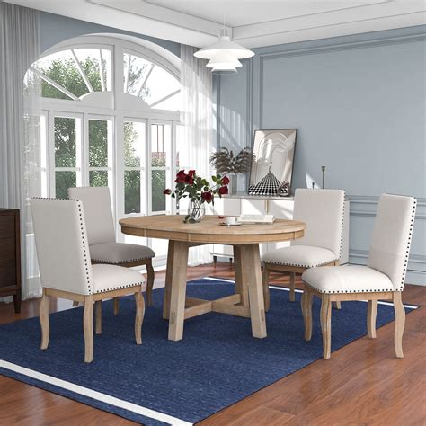 Buy Merax Dining Table Set, 5-Piece Farmhouse Dining Table and Chairs ...