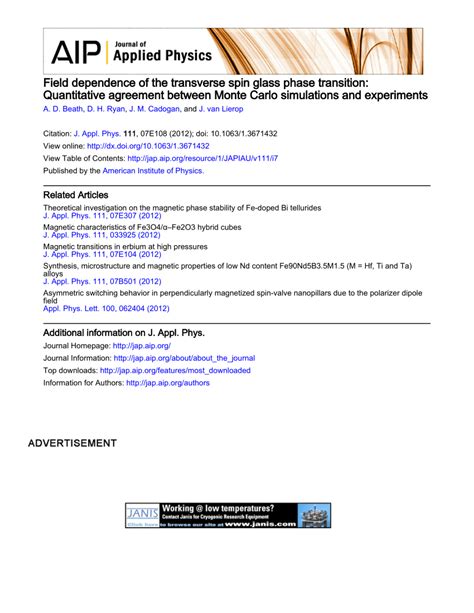 (PDF) Field dependence of the transverse spin glass phase transition ...