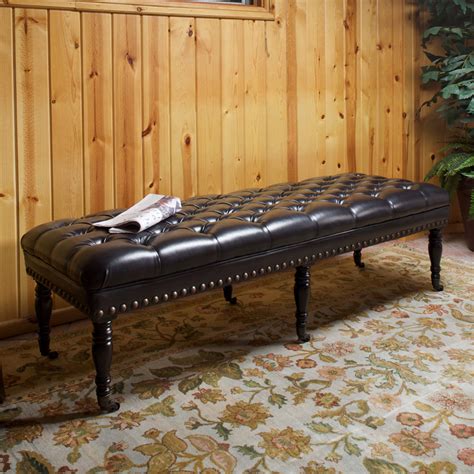 Dover Brown Tufted Leather Ottoman Bench - Modern - Entry - Los Angeles ...