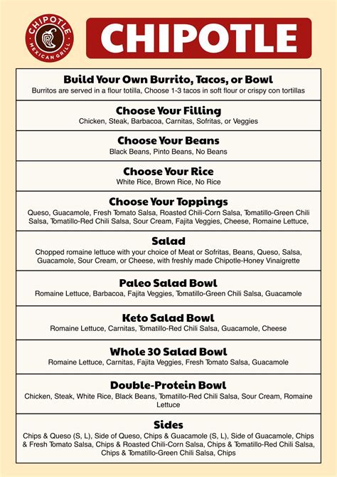 Chipotle Menu Printable Menu - Printable Word Searches