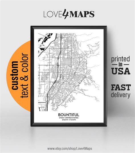 Bountiful Utah Map Bountiful City Print Bountiful Poster | Etsy