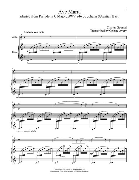 Ave Maria by Johann Sebastian Bach Sheet Music for Violin and Piano at ...