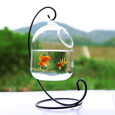 Clear 15cm Height Hanging Glass Aquarium Fish Bowl Fish Tank Flower ...