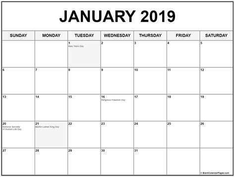 January 2019 Calendar With Holidays Calendar Printables Janu 1185x1571 ...