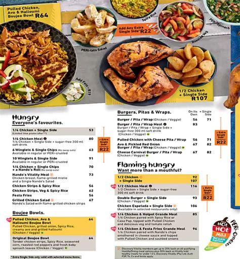 Menu at Nando's restaurant, Durban, 380 Anton Lembede St