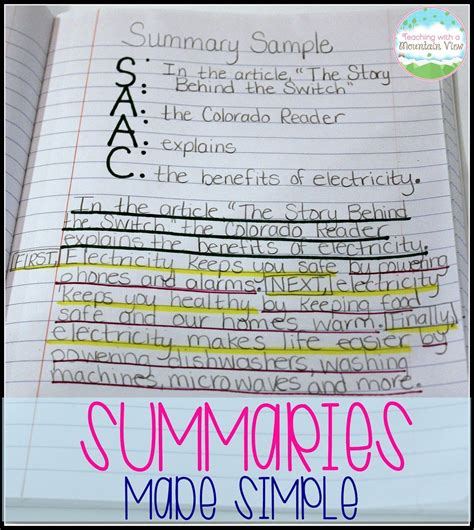 Teaching With a Mountain View: Writing Summaries | Teaching summary ...