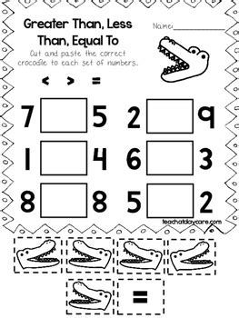 10 Greater Than, Less Than, Equal Cut and Paste the Crocodile Worksheets.