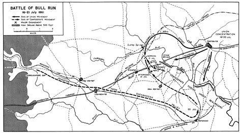 Map of the Battle of Bull Run, American Civil War, 16 - 21 July 1861 ...