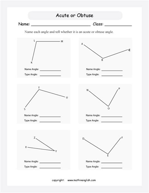 Acute And Obtuse Angles Worksheet