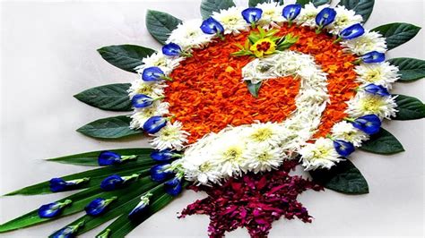 Flower Rangoli # Peacock Rangoli - YouTube