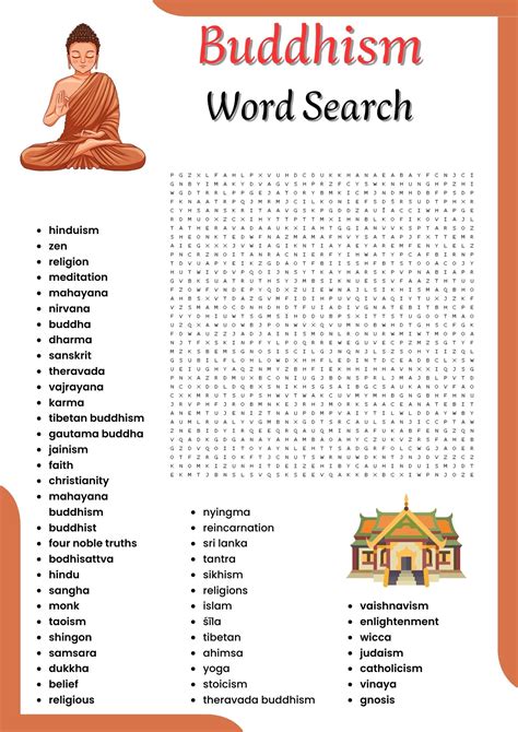 Buddhism word search Puzzle worksheet activities for kids | Made By ...