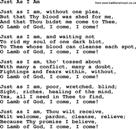 Baptist Hymnal, Christian Song: Just As I Am- lyrics with PDF for printing