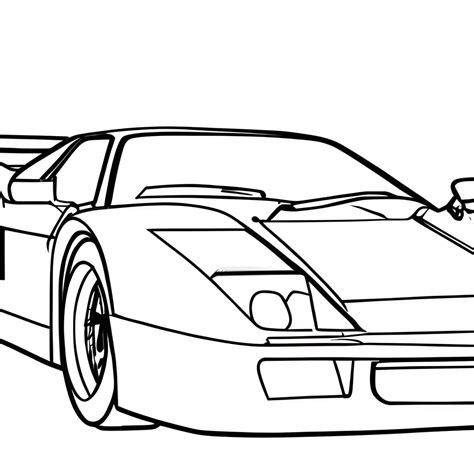 Ferrari F40 Coloring Page Black and White Outlines · Creative Fabrica