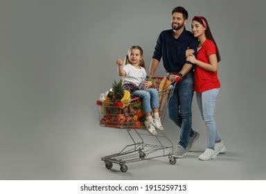 Happy Family Shopping Cart Full Groceries Stock Photo 1915259713 ...