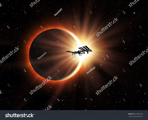 Solar Eclipse Iss International Space Station Stock Photo 654362560 ...