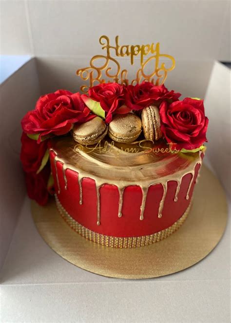 Red and gold drip cake | Birthday cake for him, Cookie cake birthday ...