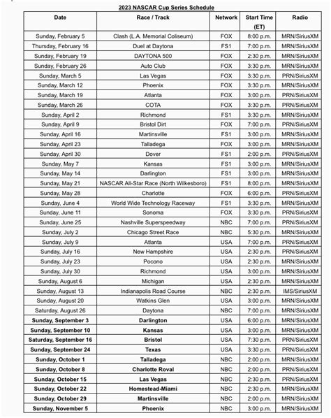 2024 Nascar Schedule Printable Version