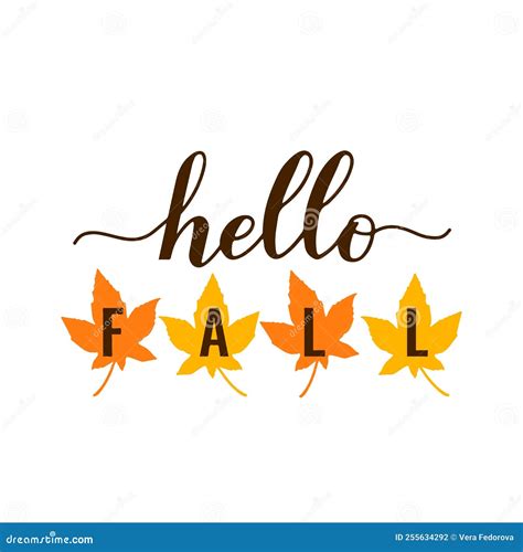 Hello Fall Quote Lettering. Autumn Maple Leaves Stock Vector ...