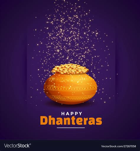 Happy dhanteras wishes festival card with golden Vector Image