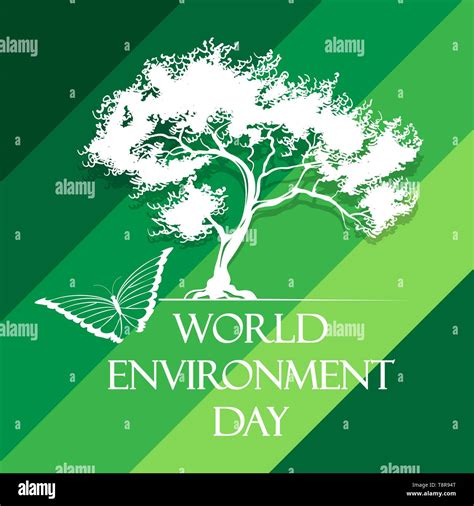 World Environment Day Poster with tree and butterfly. Vector ...