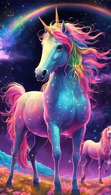 Rainbow unicorn in space with galaxy rainbow sky, colorful fantasy ...