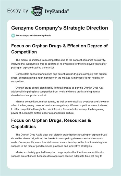 Genzyme Company's Strategic Direction - 552 Words | Essay Example