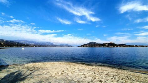 Lake in Arona No, Italy stock image. Image of cloud - 214332851