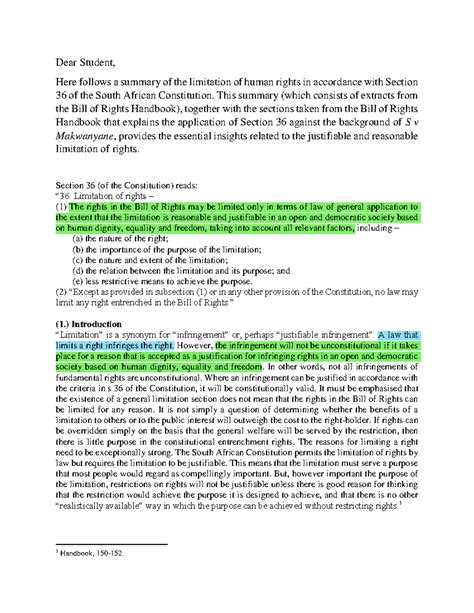 A- Notes on the limitation of human rights - Dear Student, Here follows ...