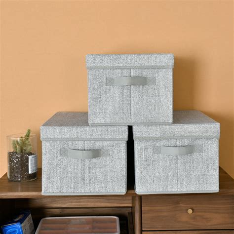 Foldable Fabric Storage Boxes with Lids and Handles, 3-Pack, Large ...