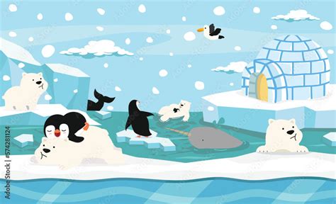 North pole animal cartoon background Stock Vector | Adobe Stock