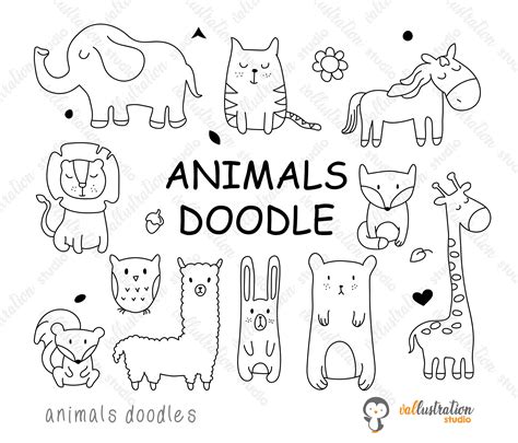 Animals Doodle Animals Clipart Woodlands Animals Cute - Etsy