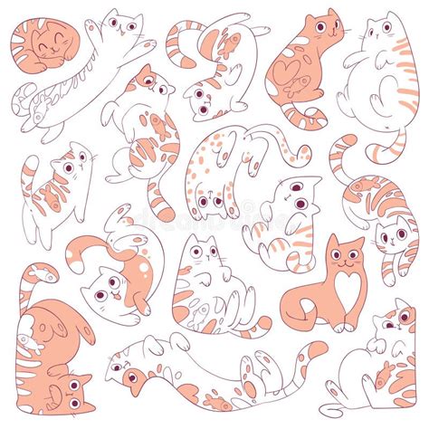 Seamless Pattern with Cats. Set of Cute Kitties in Different Poses ...