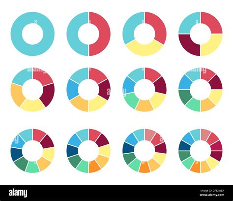 Circle pie chart. 2,3,4,5,6,7,8,9,10 11 12 sections or steps Flat ...