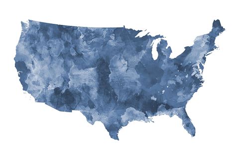 United States Watercolor Map Shades of Blue Digital Art by Alexios ...