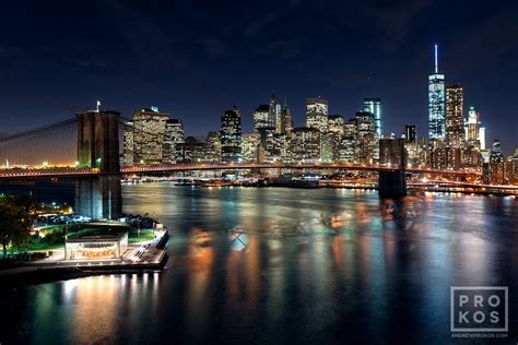 Brooklyn Bridge and Lower Manhattan Skyline at Night - Fine Art Photo ...