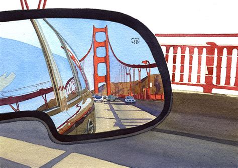 Golden Gate Bridge in Side View Mirror Painting by Mary Helmreich ...