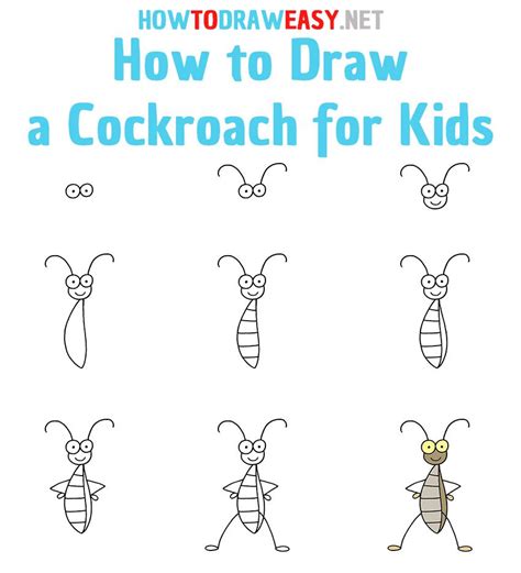 How to Draw a Cockroach Step by Step | Drawing tutorials for kids, Easy ...