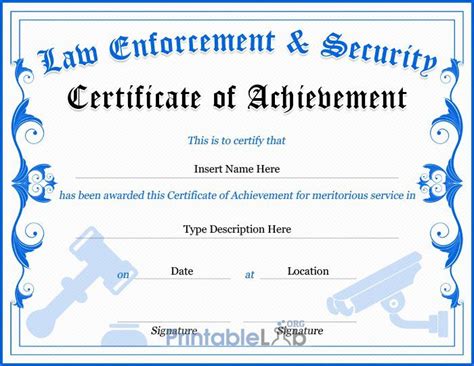 Certificate of Achievement - Law Enforcement and Security sample in ...