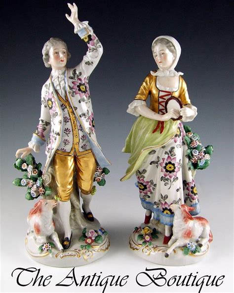 Pair of Antique Sitzendorf Dresden German Porcelain Figurines: MP-692 ...