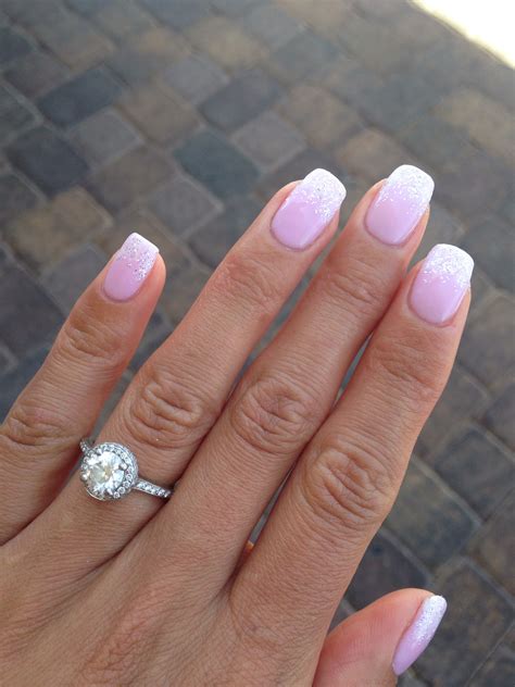 Wedding day nails - pink and white french manicure with white diamond ...