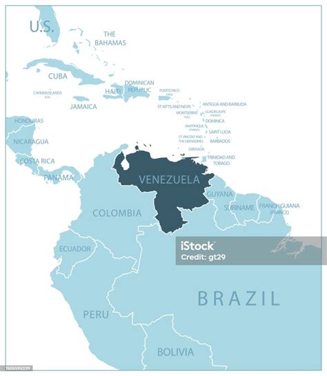 Venezuela Blue Map With Neighboring Countries And Names Stock ...