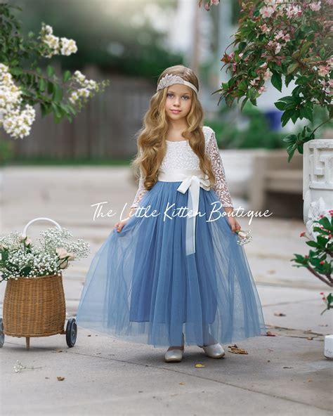 tulle flower girl dress, rustic lace flower girl dresses, long sleeve ...