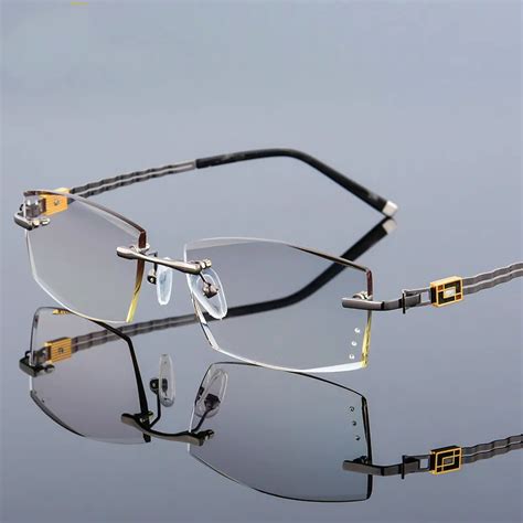 Famous Designer Rimless Myopia Glasses Men Rhinestone Eyeglasses Clear ...