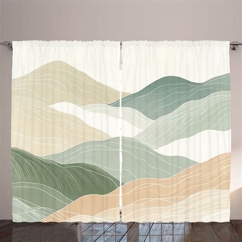 Latitude Run® Curtains 2 Panel Set, Mountains Landscape Paint Beige ...