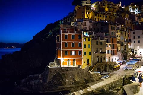 Architecture - Manarola Italy at night. One of the 5 villages of Cinque ...